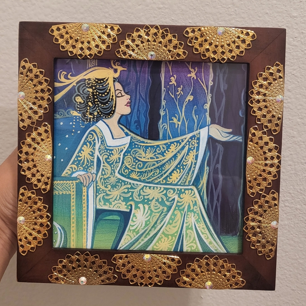 Framed original illustration painting of a Chinese Empress with phoenix crown